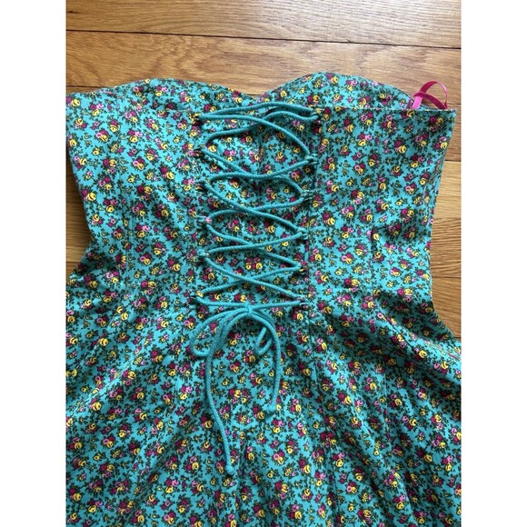 Betsey Johnson 90s Vintage Rockabilly Bustier Corset Blue Floral Print Dress 6 - Picture 7 of 8